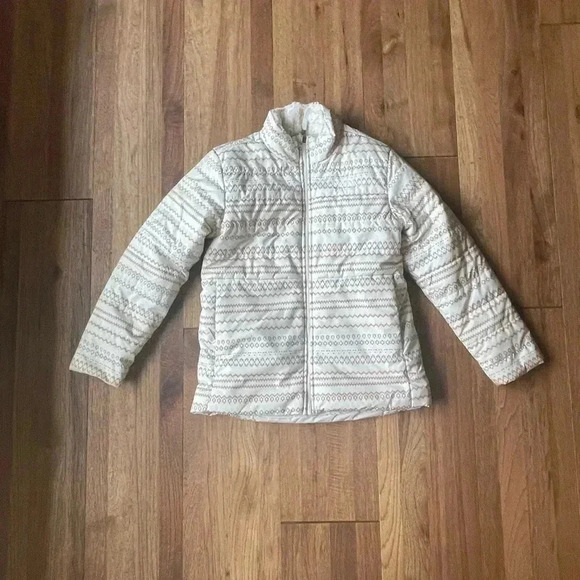 The North Face Reversible Girls Puffer Faux Fur Jacket Sz 18 Cream Ski Winter - Picture 1 of 12